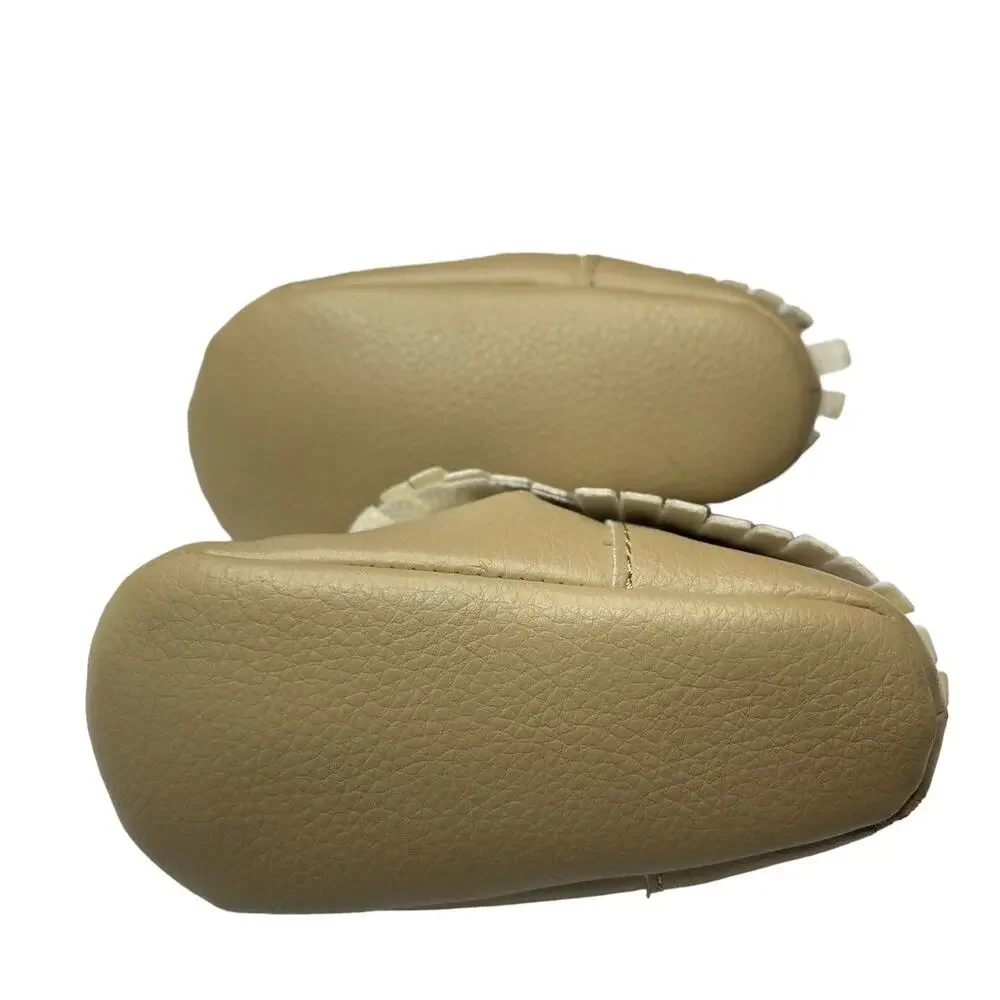 Baby Toddler Infant Girls Size 3 Tan Slip-On Moccasins Crib Shoe Soft Soles Mocs